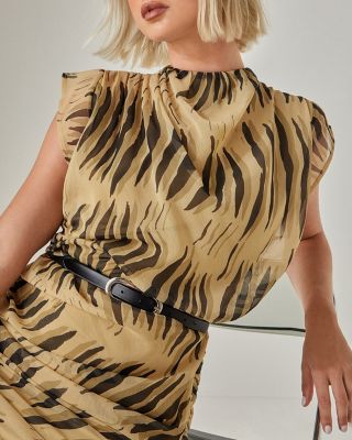 Women's Chiffon High Neck Ruched Mini Dress