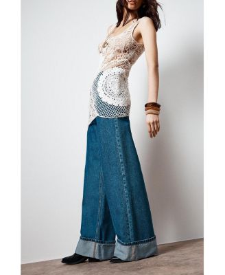 Women's Scoop Neck Crochet Mini Dress