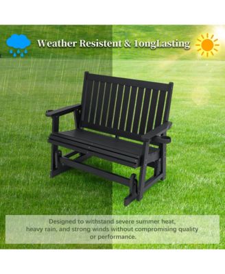 2-Seat Patio Glider HIPS Rocking Chair with Removable cup holder，Bench with Back & Hips Comfortable   Support，Heavy Duty 900 lbs，for Outdoor