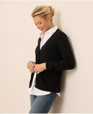 Women's Organic Cotton Classic Fine Knit V-Neck Cardigan