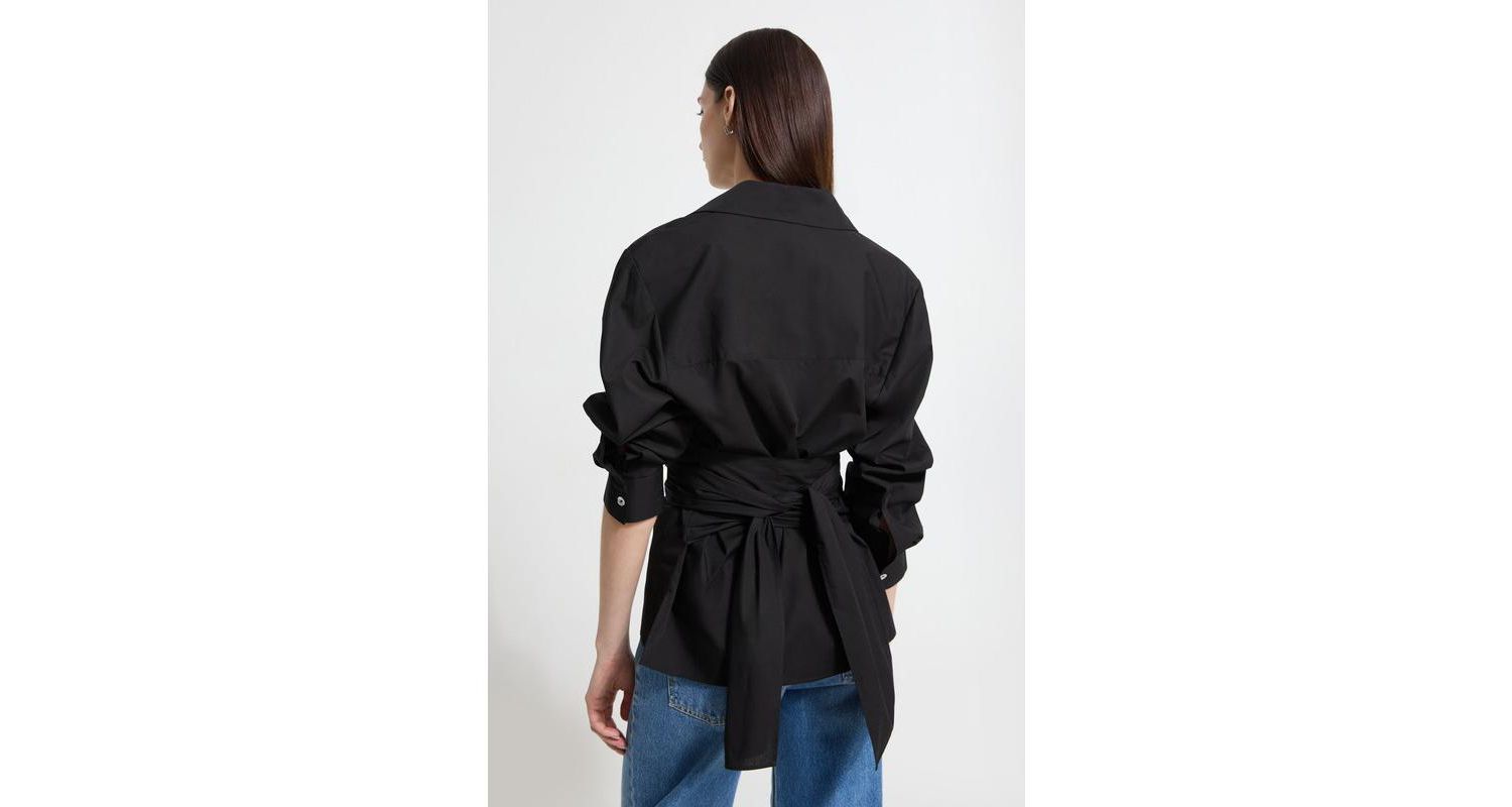Women's Ellory Relaxed Cotton Poplin Shirt with Tie Waist and Side Slits