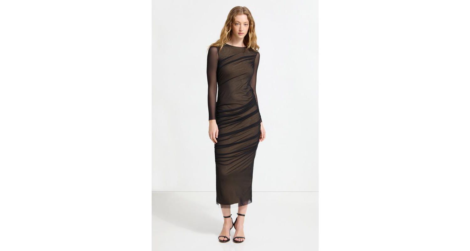 Women's Gia Floating Mesh-Overlay Long-Sleeve Fitted Cocktail Dress