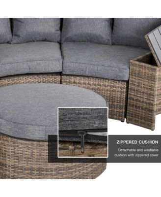 8pc Half Round Patio Rat Sofa Furniture Set w/ Side Tables,