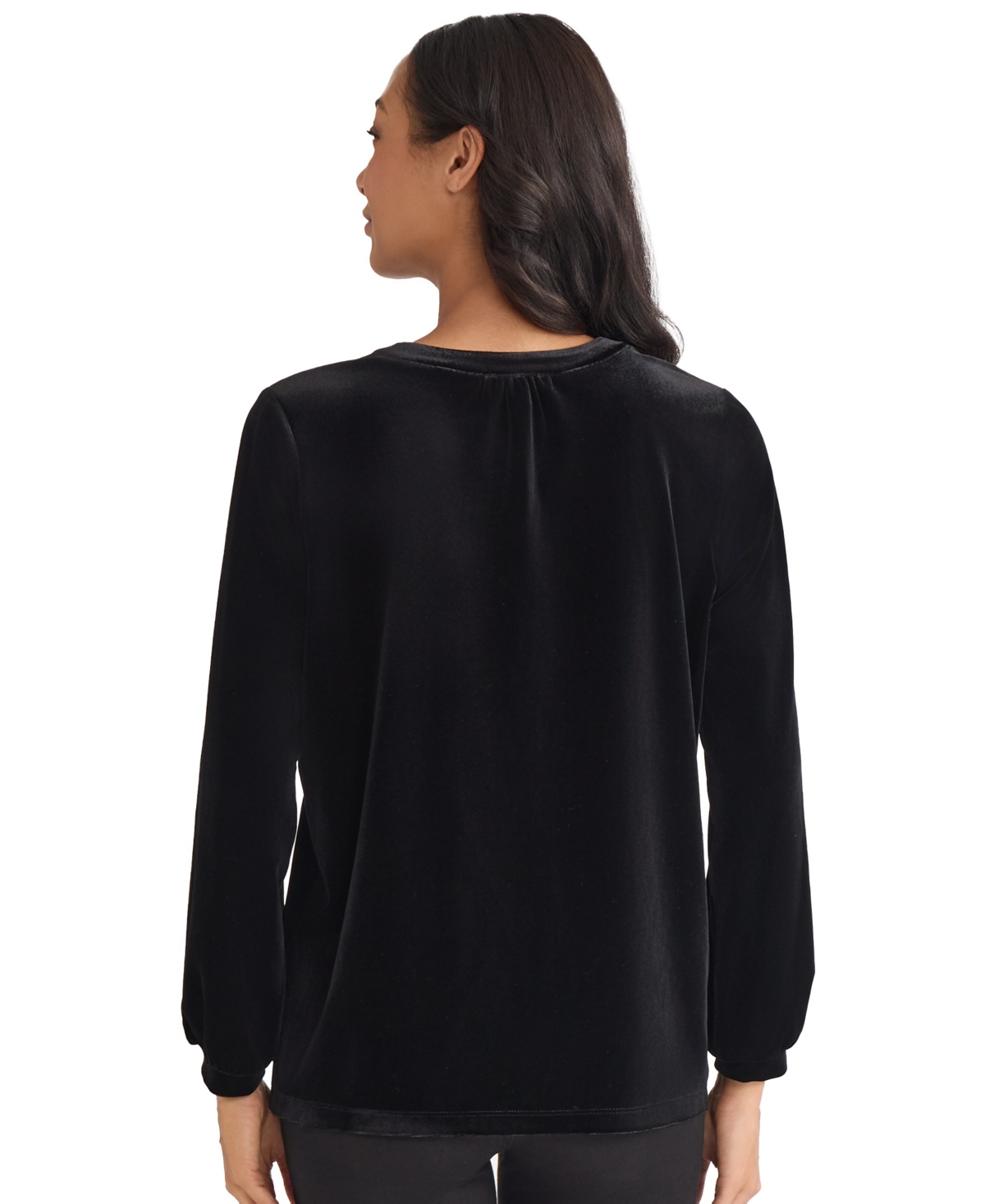 Jones New York Embroidered Split Neck Top In Black