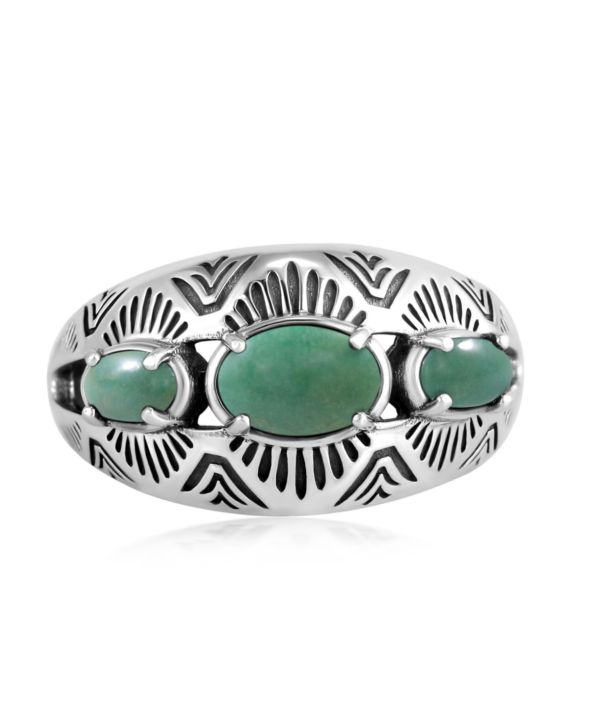 American West Jewelry Sterling Silver Green Turquoise 3-Stone Oval Band Ring, Size 9