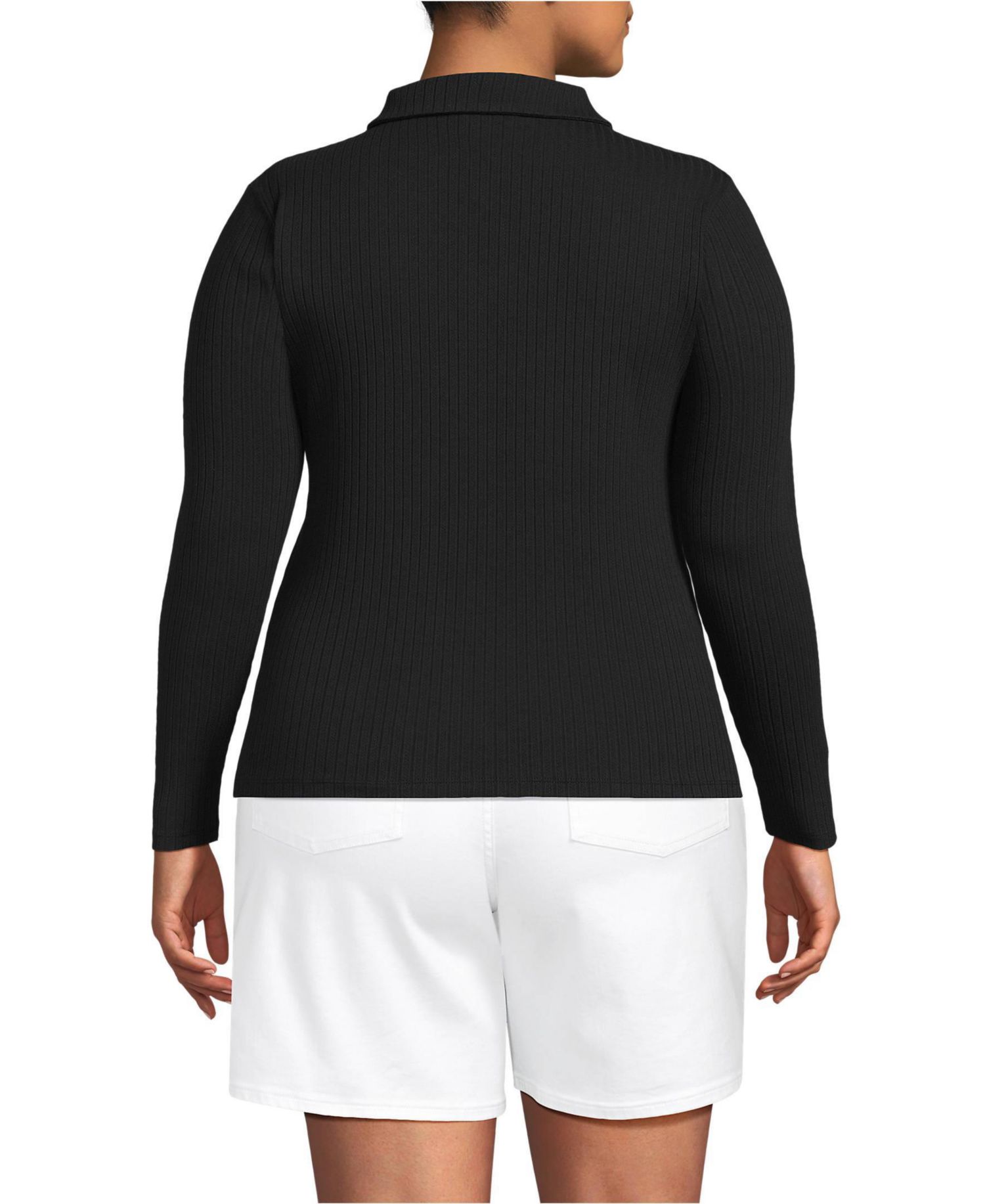 Plus Size Long Sleeve Pointelle Rib Keyhole Polo Top