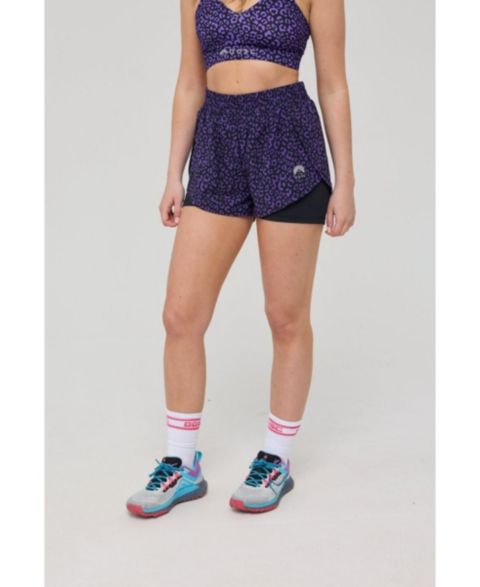 Женские шорты OOSC Elite 2 in 1 Running Shorts - Purple Leopard, цвет: Фиолетовый леопардовый