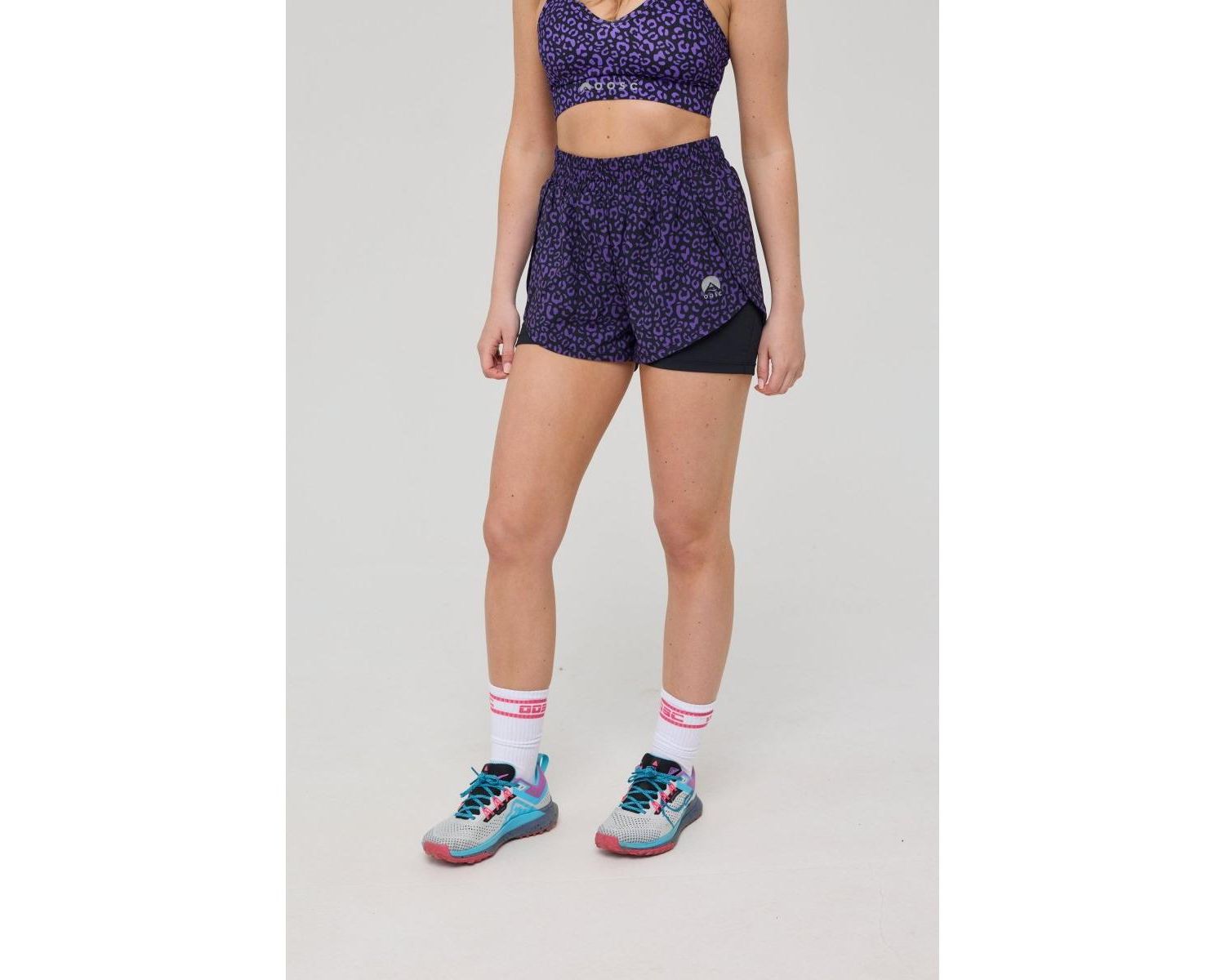 Women's Elite 2 in 1 Running Shorts - Purple Leopard