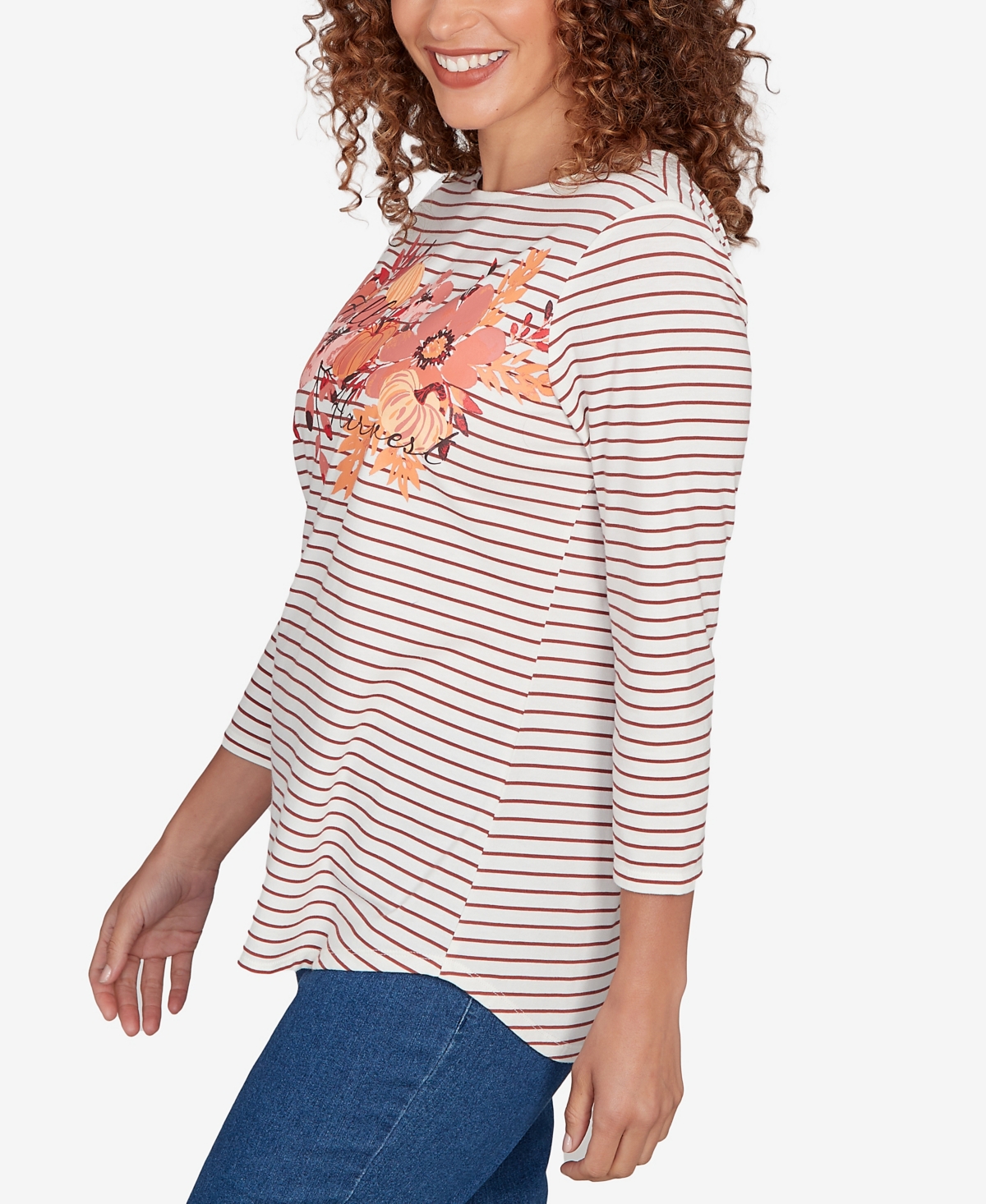 Ruby Rd. Petite Fall Harvest Striped Knit Top In White