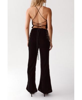 Star Embellished Velvet Flared Pants
