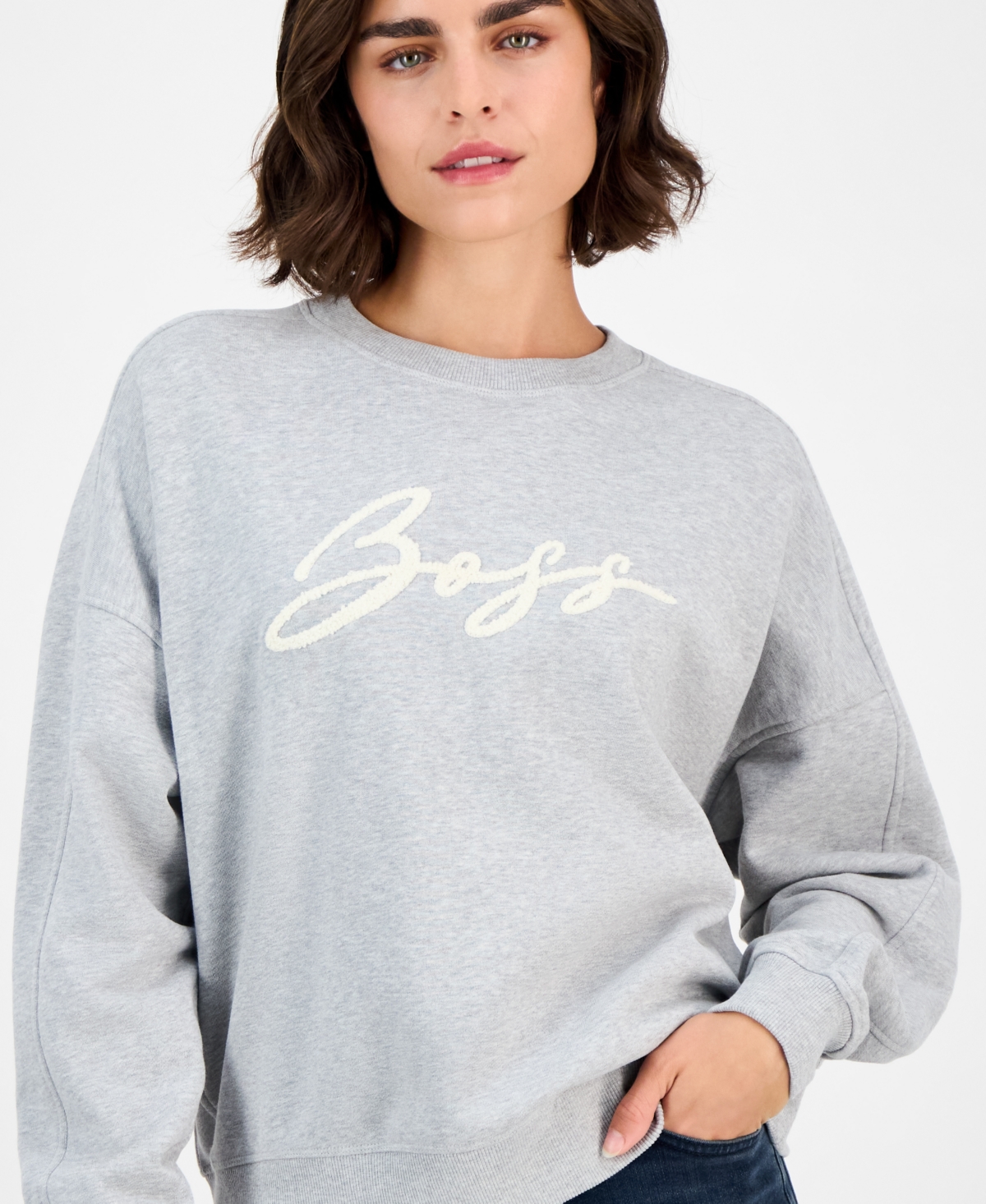 Hugo Boss Women's Cotton Logo Crewneck Sweatshirt In Gray
