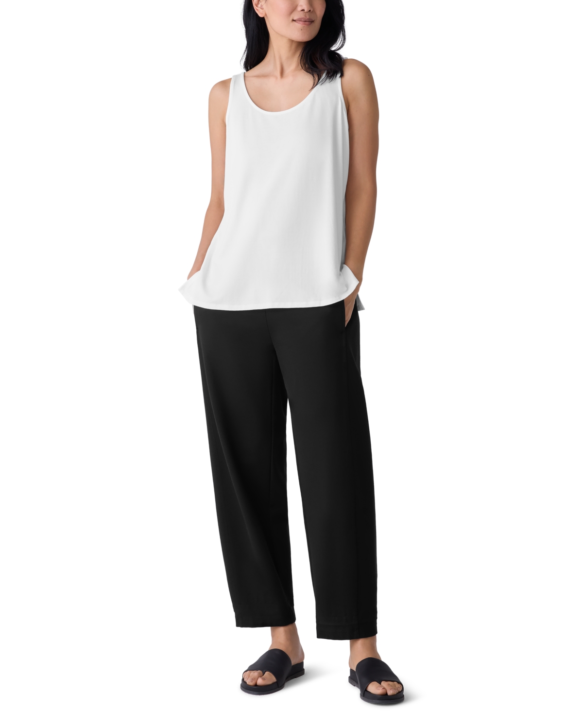 Eileen Fisher Womens Organic Linen Burnout Tank Top In White