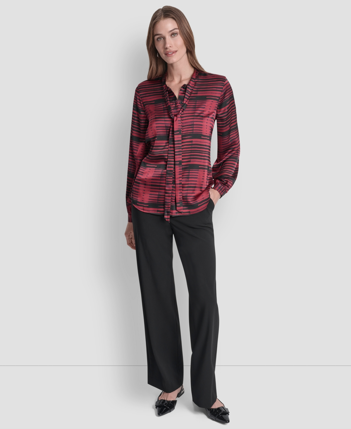 Dkny Twist Front Crinkle Satin Shirt In Multi