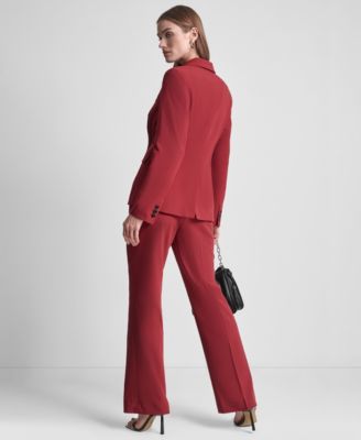 Dkny Womens Padded Shoulder One Button Jacket Modern Fit Mid Rise Trousers Square Neck Button Front Vest In Red
