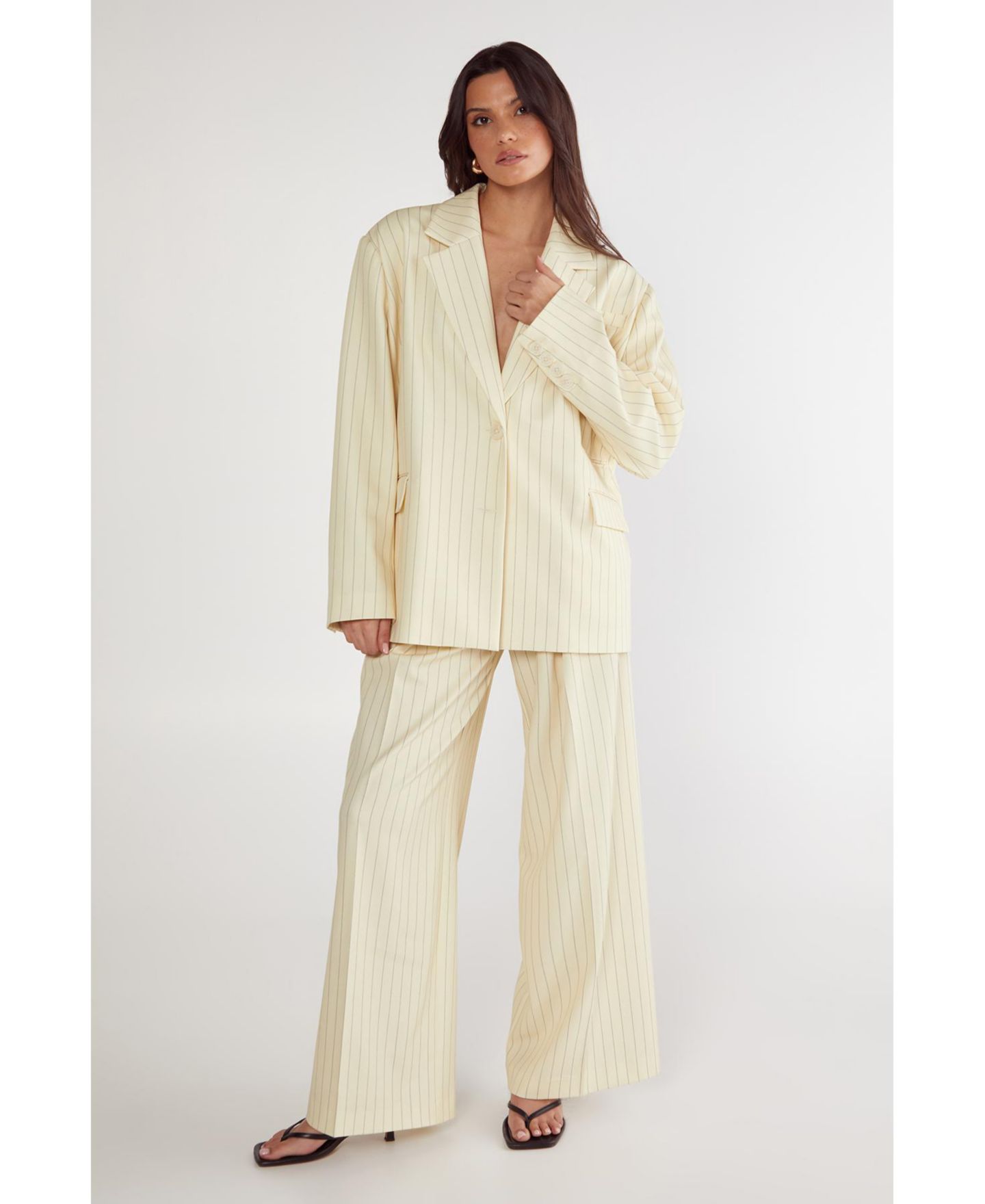 Женский пиджак Nasty Gal Oversized Pinstripe Tailored Blazer, цвет: Сливочный — фото 2