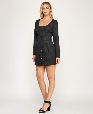 Juniors' Long Sleeve Jewel Neck Dress