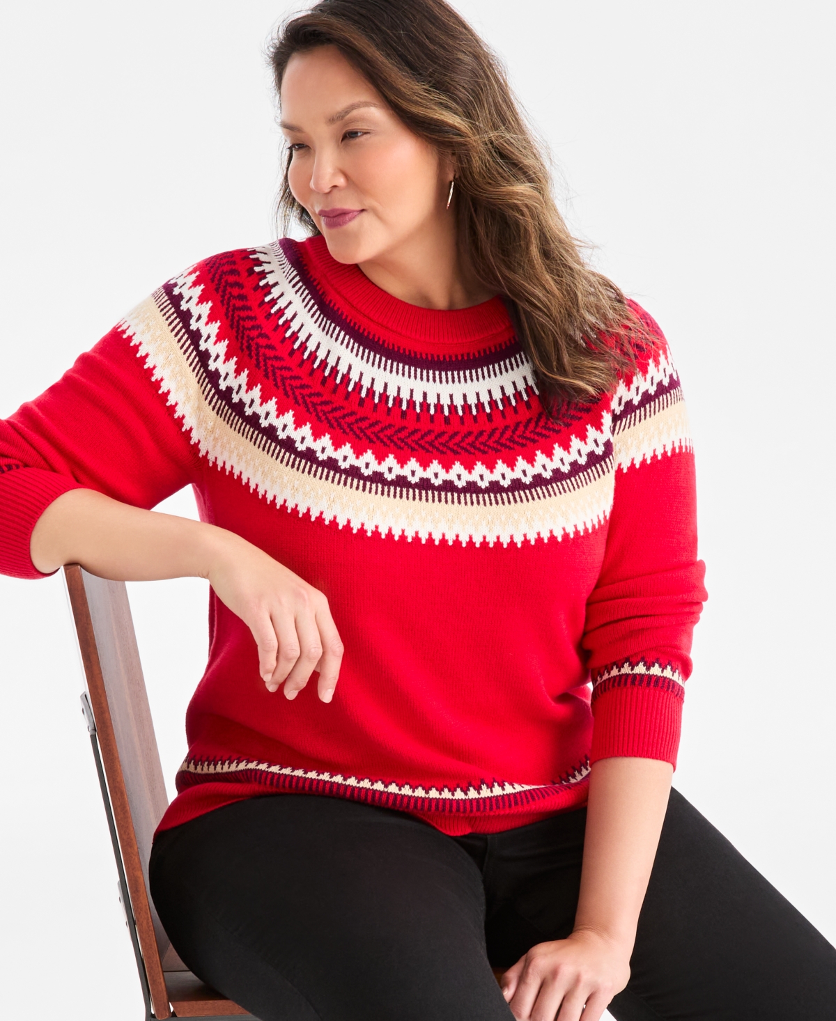 Style & Co Plus Fair Isle Crewneck Pullover Sweater, Macy's Exclusive