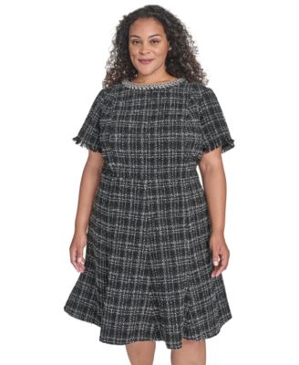 Plus Size Tweed Fit & Flare Dress