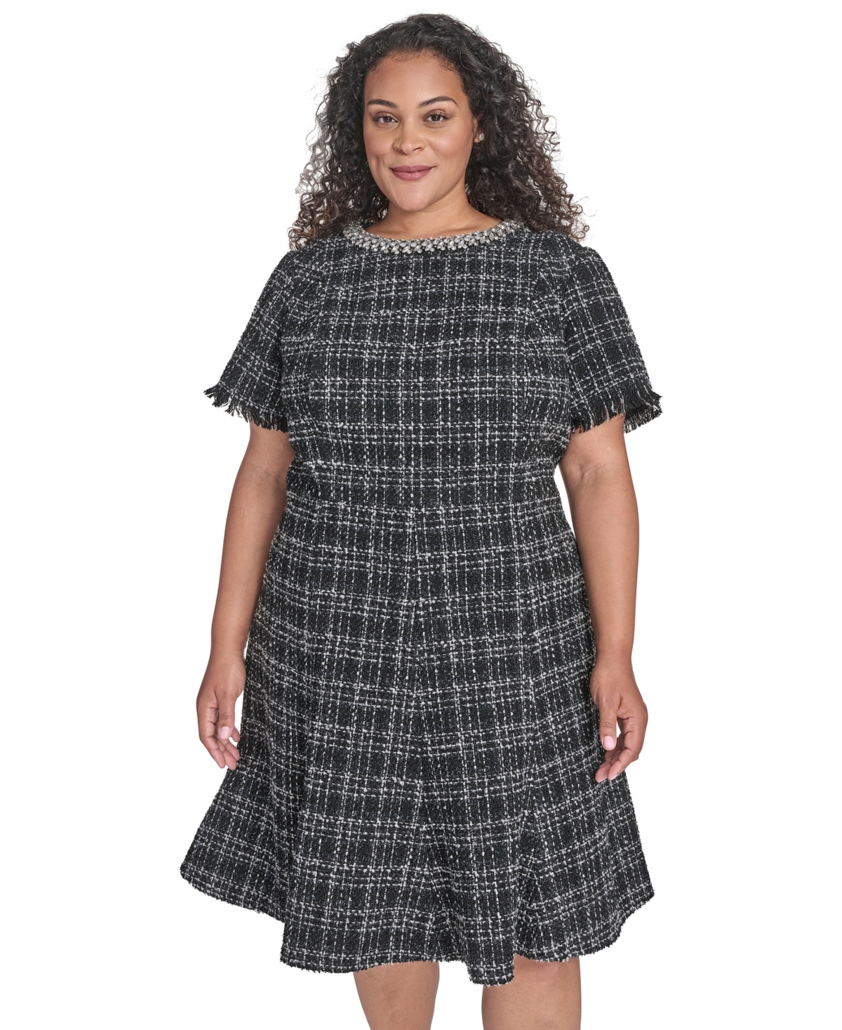 Eliza J Plus Size Tweed Fit & Flare Dress In Black