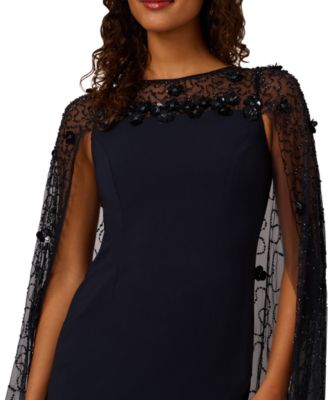 Women's Bead Cape Crepe Long Dress