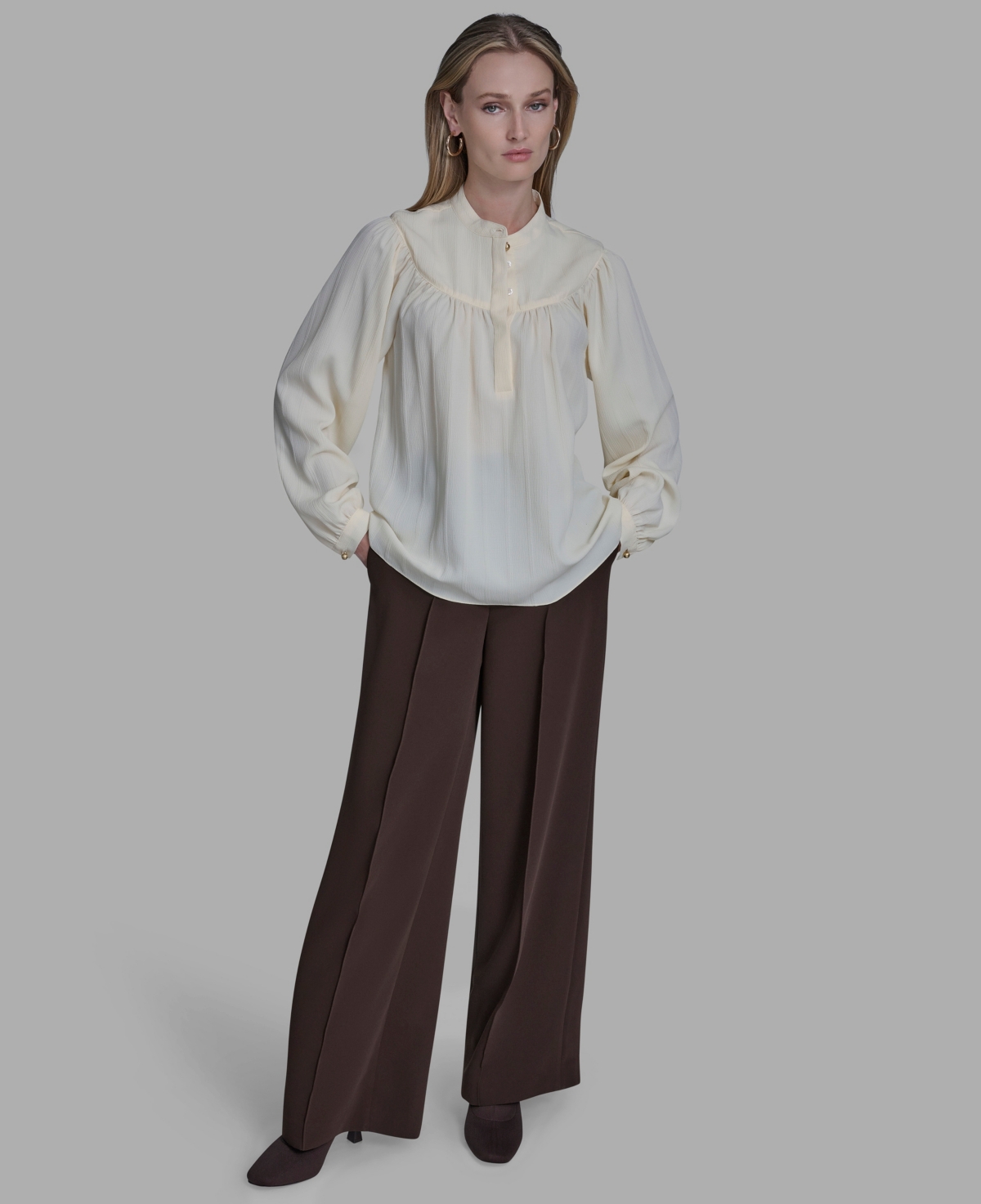 Bcbg Women's Long Sleeve Tie Collar Top