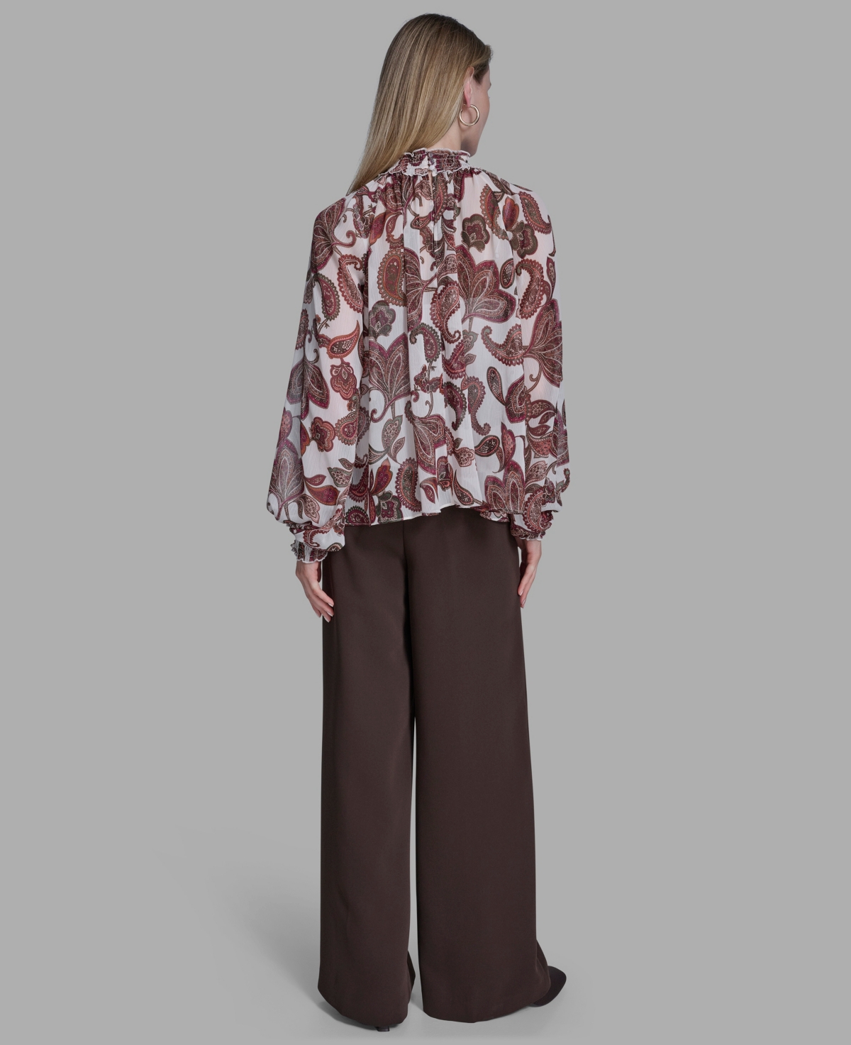 Bcbg Women's Smocked High Neck Top In Brown