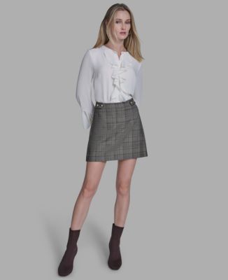 BCBG - Women's Buttoned Plaid Mini Skirt