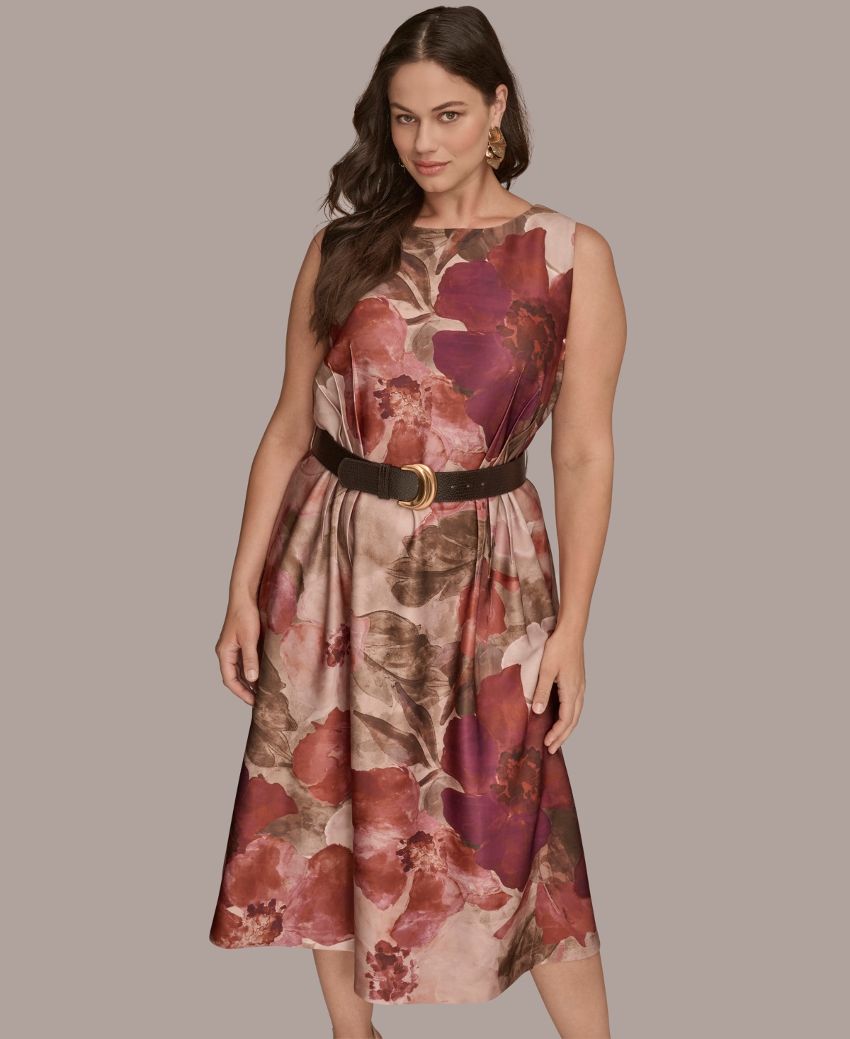 Donna Karan Plus Size Printed Midi Dress In Multi