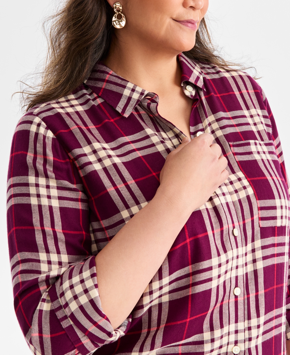 Style & Co Plus Sarah Plaid Perfect Shirt, Macy's Exclusive