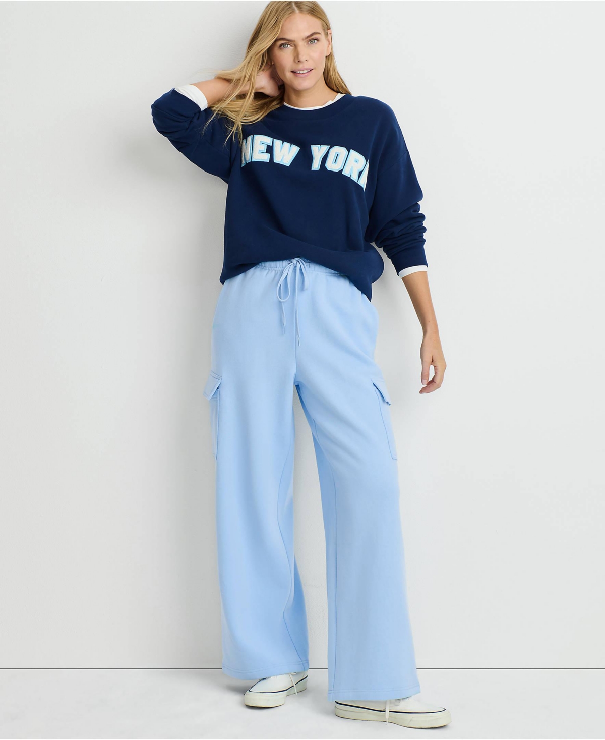 Lands' End Women's Serious Sweats High Rise Wide Leg Cargo Pant