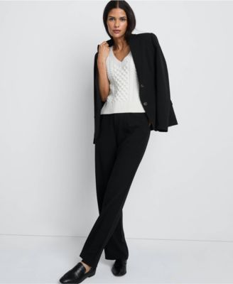 Women's Crepe High Rise Pleated Wide Leg Pants