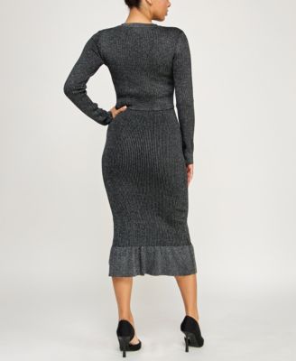Juniors' 2-Piece Jacket and Midi Sweater Dress
