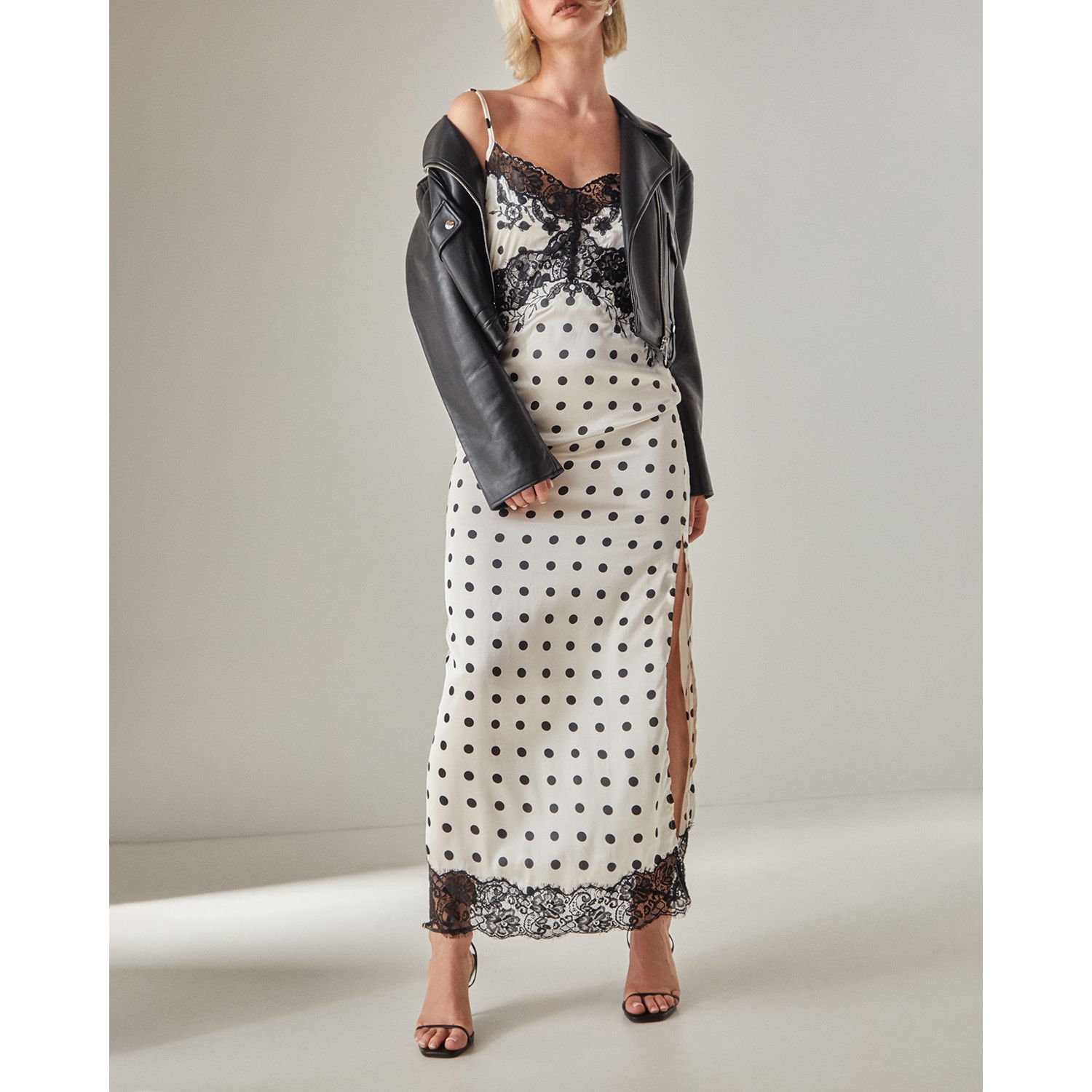 Women's Satin Lace Trim Maxi Dress