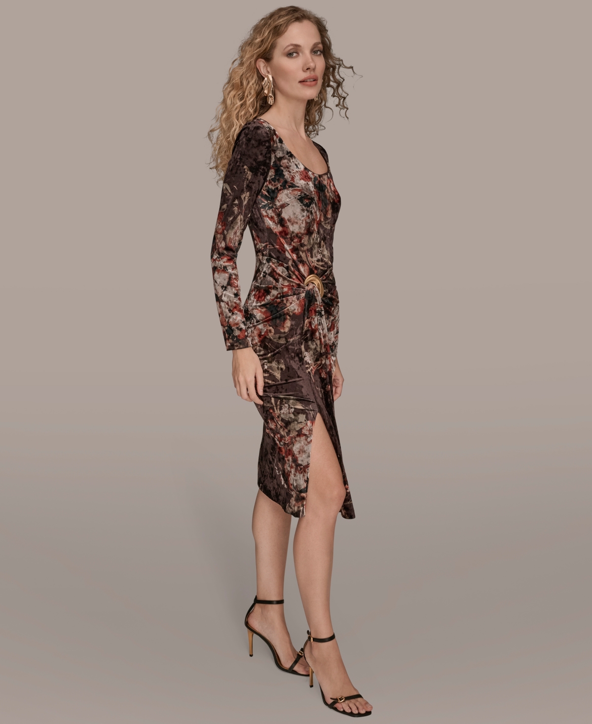 Donna Karan Petite Long Sleeve Velvet Dress In Multi