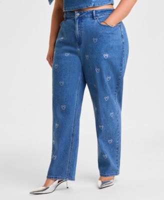 Plus Size Straight-Leg Jeans Embellished with Crystals by Swarovski&reg;, Macy's Exclusive