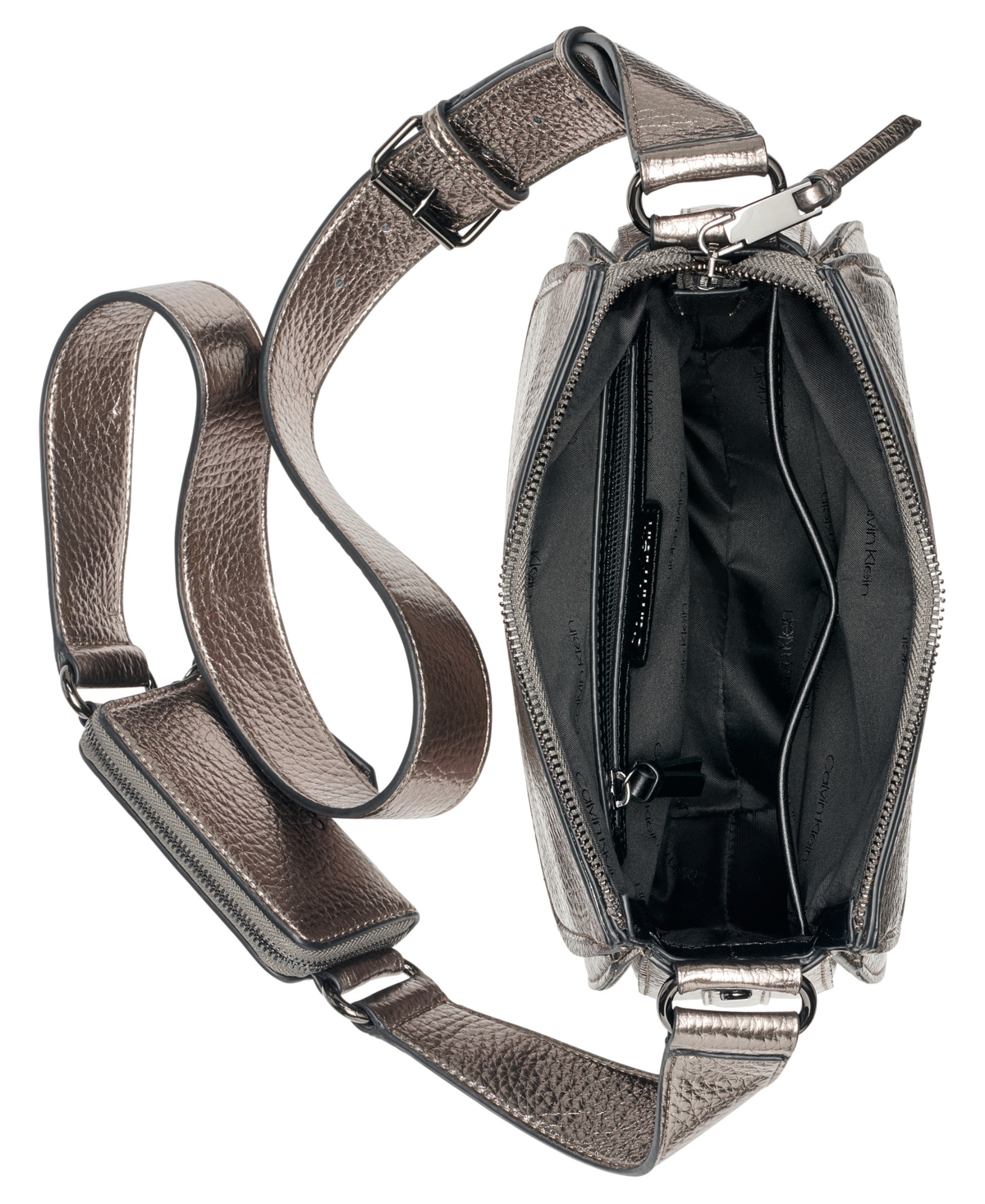 Calvin Klein Bella Adjustable Crossbody With Signature Zippered Pouch In Gold