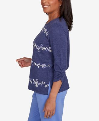 Women's Lake Champlain Embroidered Scroll Ruched Sleeve Top