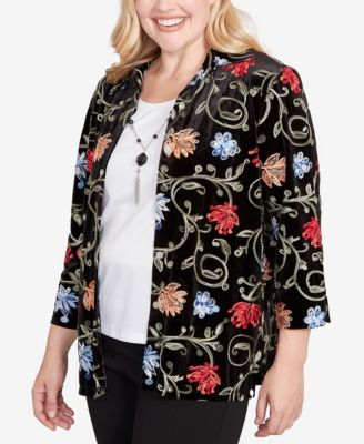 Women's Jet Setter Rich Velvet Floral Two In One Top with Necklace