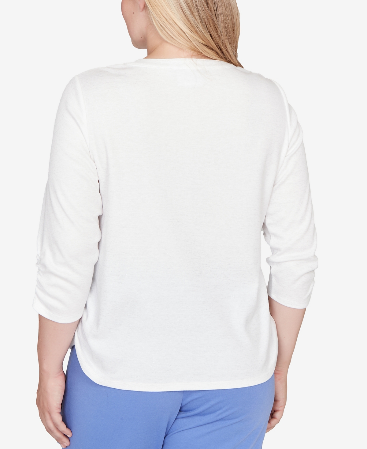 Alfred Dunner Plus Size Casual Vibe Geometric Floral Ruched Henley Top In White