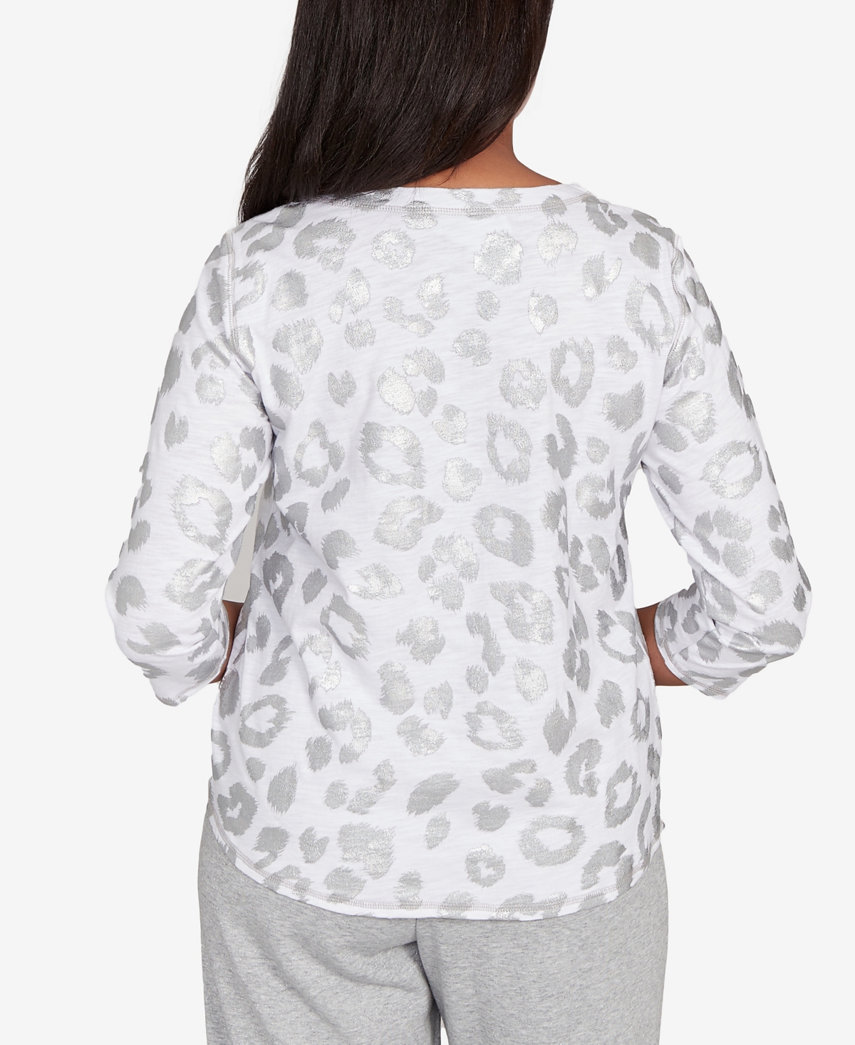 Alfred Dunner Petite Casual Vibe Monotone Crew Neck Animal Top In White