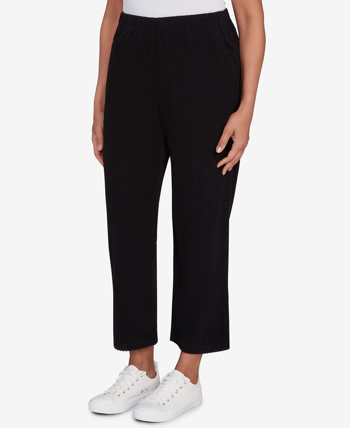 Alfred Dunner Women's Lake Champlain Ribbed Knit Ankle Pants In Black