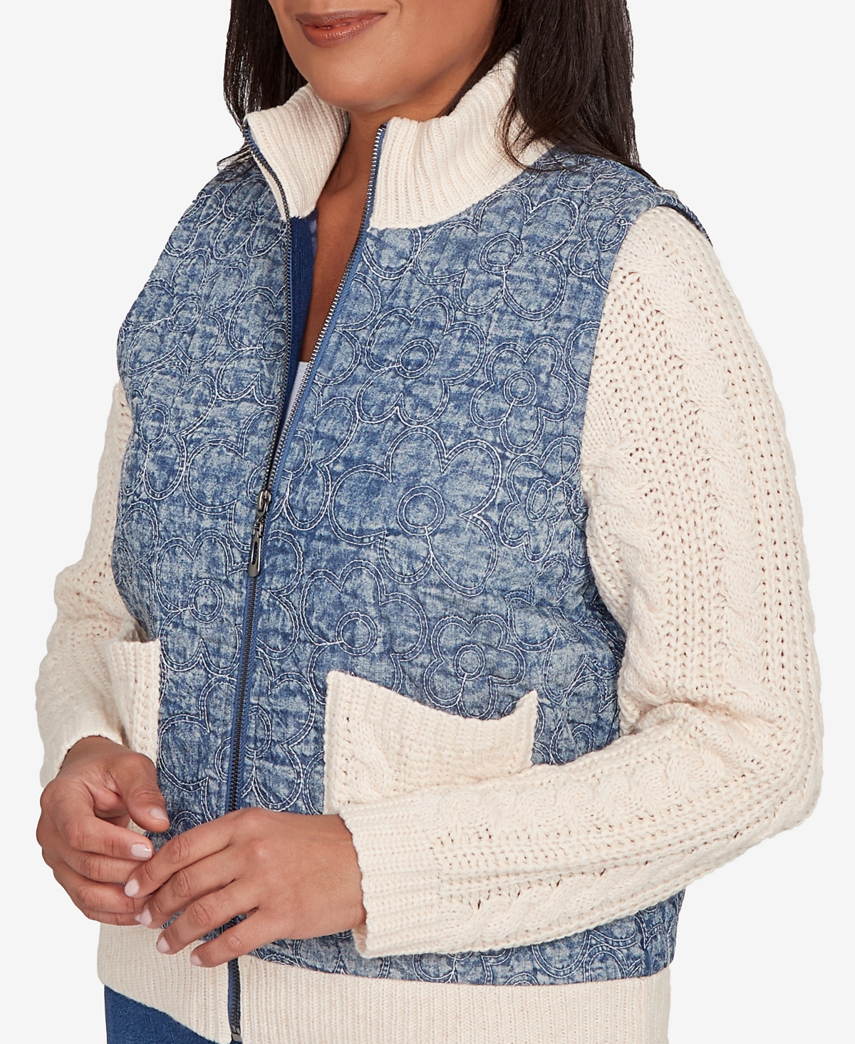 Alfred Dunner Sunset Canyon Sweater Ribbed Quilted Jacket