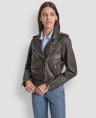 ジャケット・アウター DKNY archive leather jacket DKNY Jeans Women's Leather Asymmetrical Zip-closure Moto
