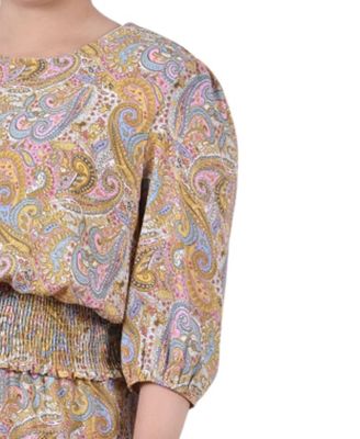 Plus Size 3/4 Sleeve Dobby Smocked Waist Dress