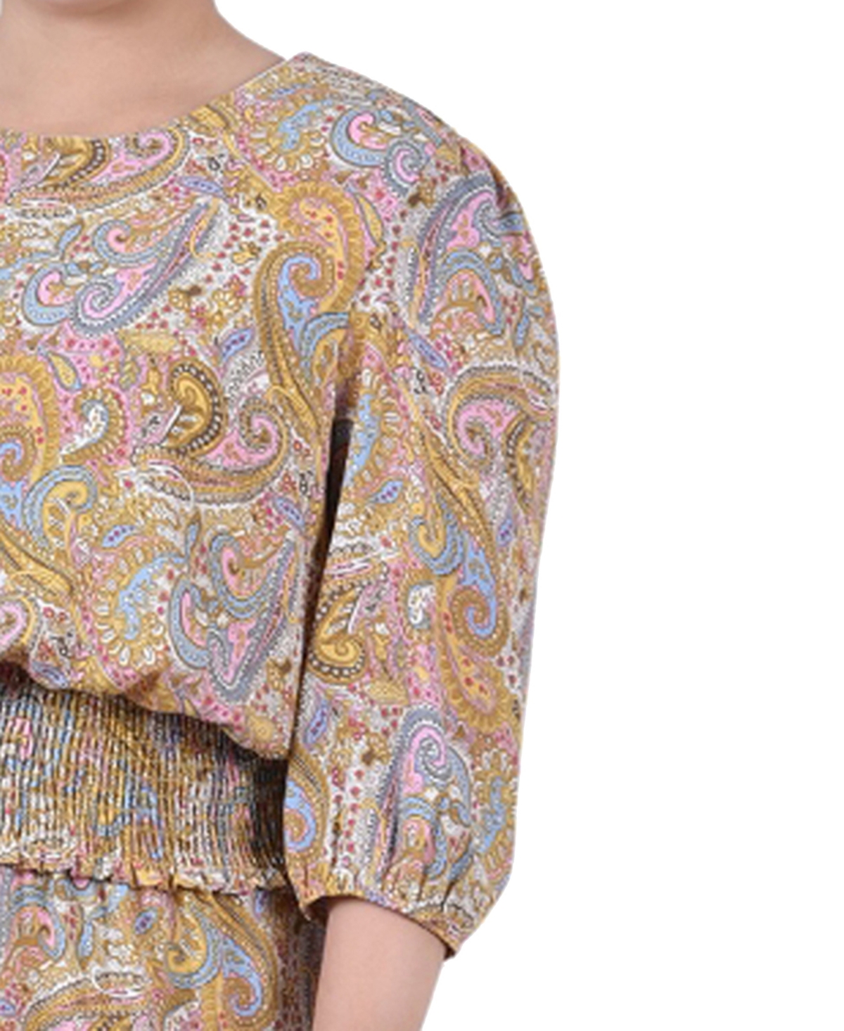 Ny Collection Plus Size 3/4 Sleeve Dobby Smocked Waist Dress In Yellow