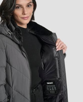 Women's Hooded Zip Front A-Line Maxi Puffer Coat