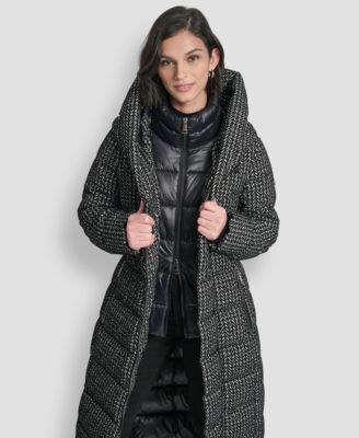 Women's Bibbed Shawl Collar Hooded Puffer Coat