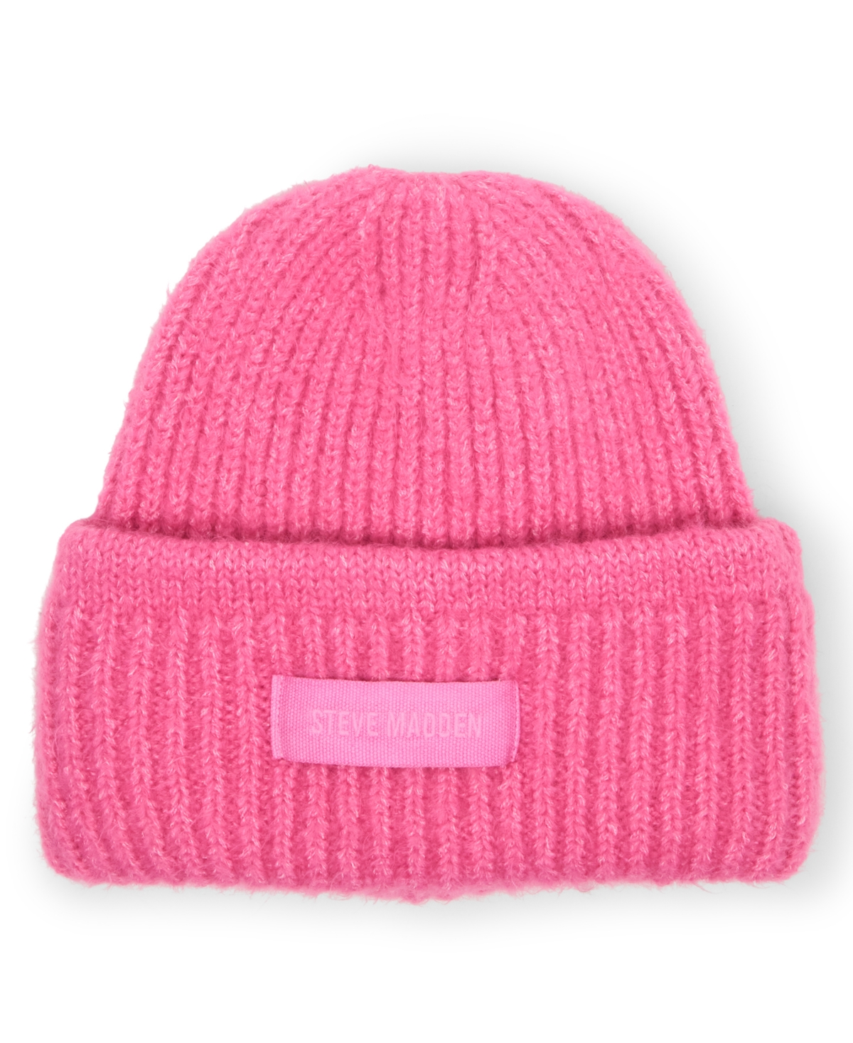 Steve Madden Women's Mixed Knit Tonal Patch Beanie In Pink