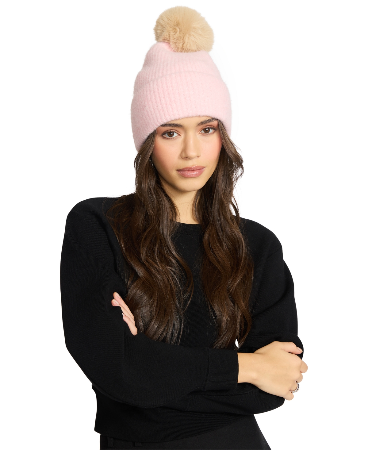 Steve Madden Women's Caught Brushed Fine Rib Knit Beanie In Pink