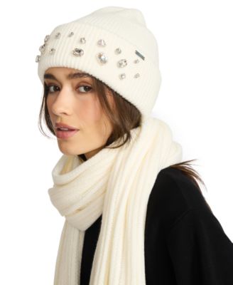 Women's Embellished Beanie and Knit Scarf Holiday Gift Set, 2-Piece